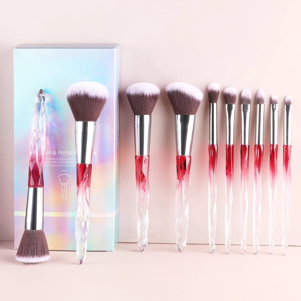 10-Pc Crystal Handle Makeup Brush Set with Case | Ronshadow Makeup Brush Set QXL