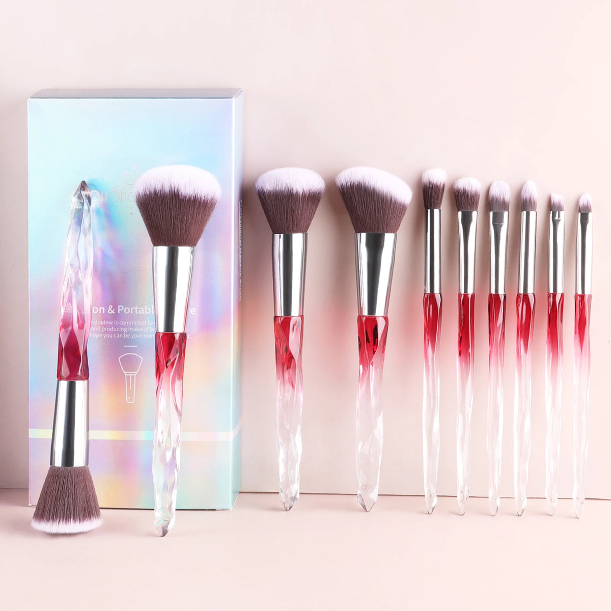 10-Pc Crystal Handle Makeup Brush Set with Case | Ronshadow Makeup Brush Set QXL