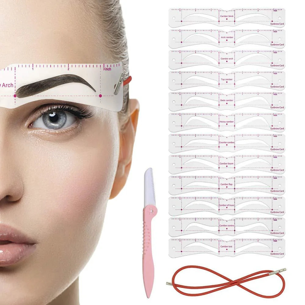 3D Reusable Eyebrow Stencil Set | 12 Shapes & Elastic Rope Eyebrow Stencil Set QXL