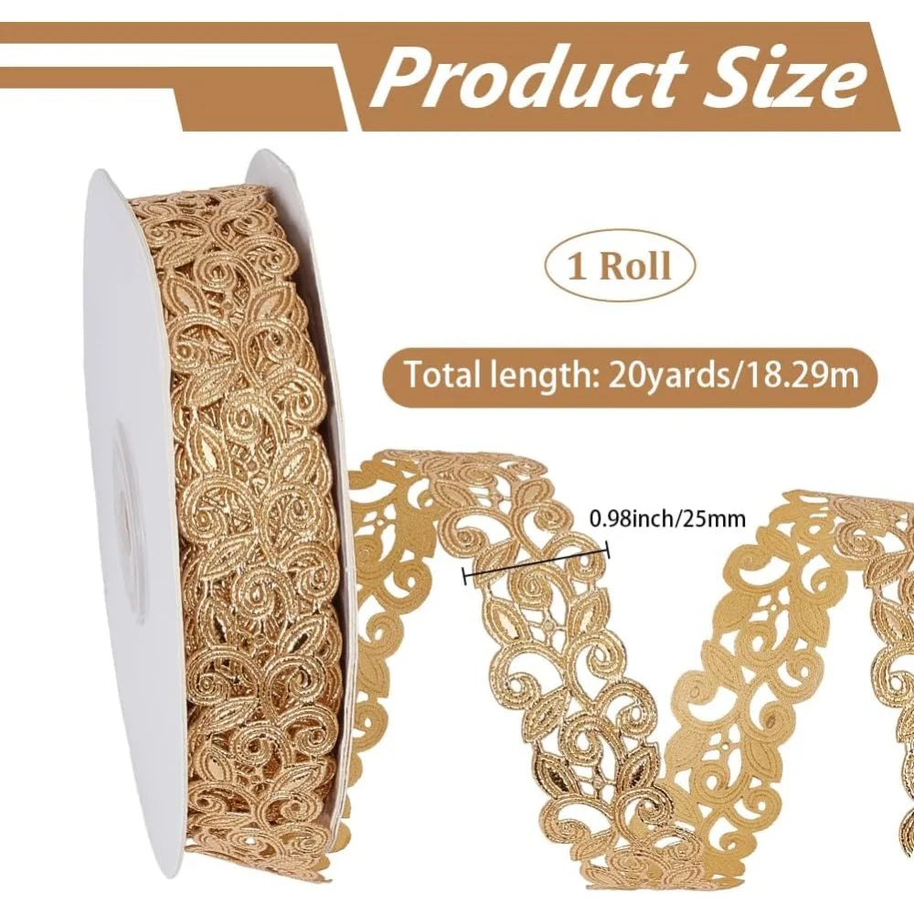 Gold Wave Edge Lace Trim Ribbon 1 Inch x 20 Yards Polyester Lace Trim Ribbon QXL