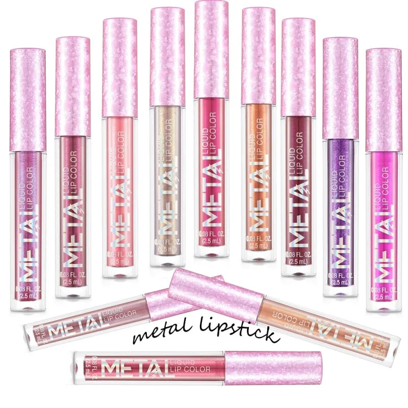 Glitter Metallic Liquid Lip Gloss | Waterproof Shimmer Tint Liquid Lip Gloss QXL