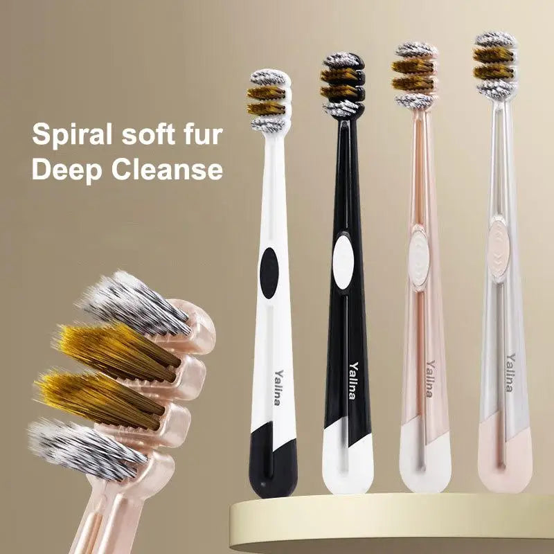 2-Pack 3-Head Toothbrush | Soft Bristle Whitening Deep Clean Manual Toothbrush QXL