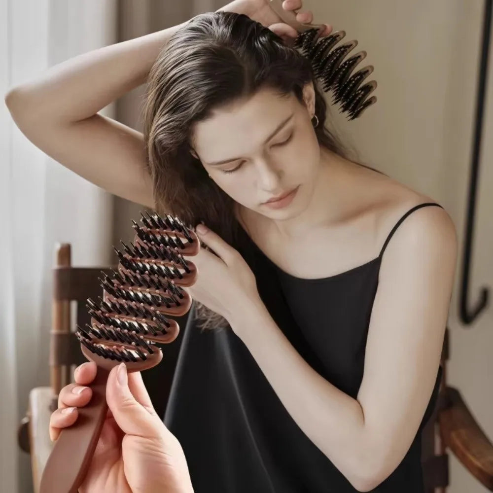 Hollow Boar Bristle Hair Comb | Anti-Static Styling Brush Boar Bristle Hair Brush QXL
