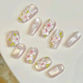 3D Ice Flower Press-On Nails | White Removable False Nail Set Press-On False Nails QXL KX-100354 3D Ice Flo China Mainland