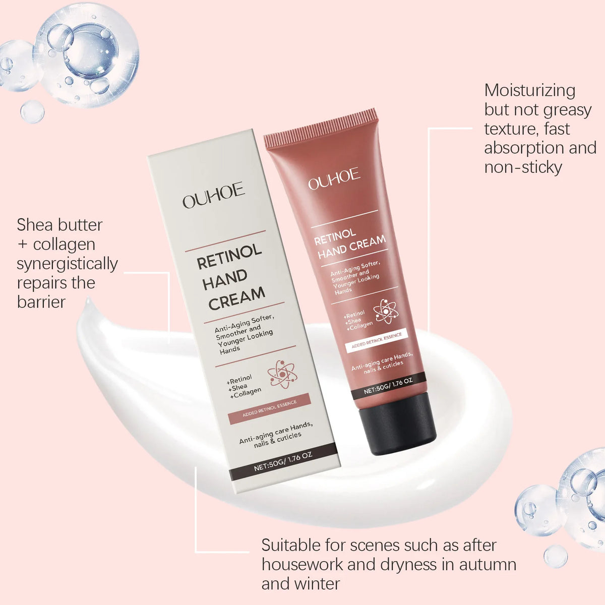 OUHOE Retinol Hand Cream – Hydrating & Smoothing 50g Retinol Hand Cream QXL