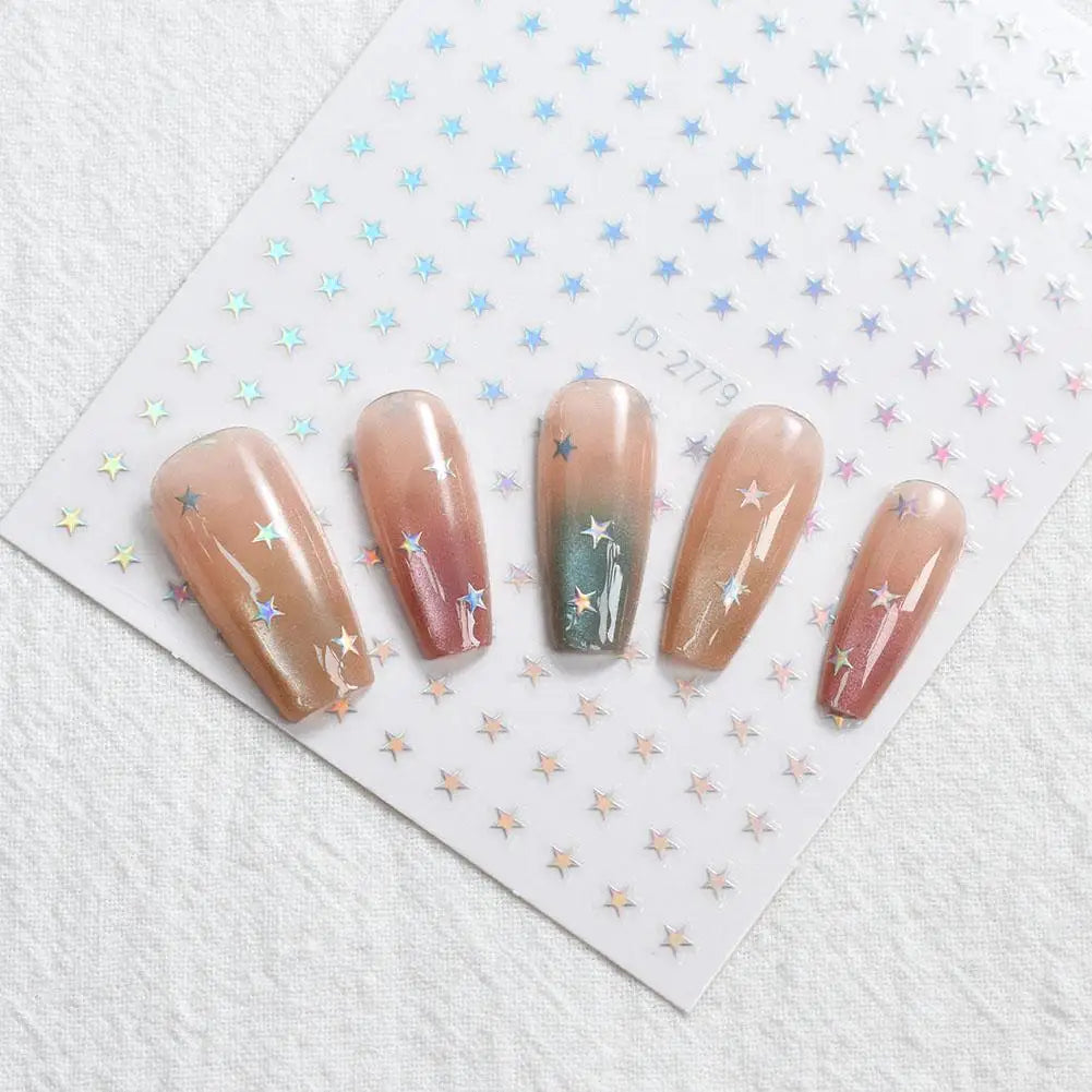 Y2K Star & Heart Nail Decals – Silver Blue Red Platinum Nail Stickers QXL