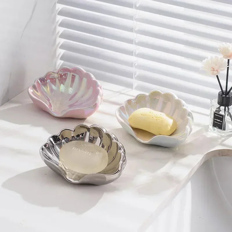 Shell Ceramic Soap Dish & Jewelry Tray | Bathroom Organizer Ceramic Soap Dish QXL
