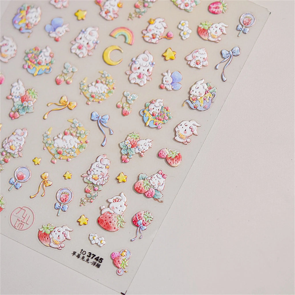 5D Kawaii Pink Rabbit Nail Art Stickers | Self-Adhesive Decals Nail Art Stickers QXL