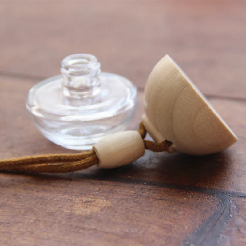 8ml Glass Car Perfume Pendant Bottle | Wooden Cap Refillable Perfume Pendant Bottle QXL