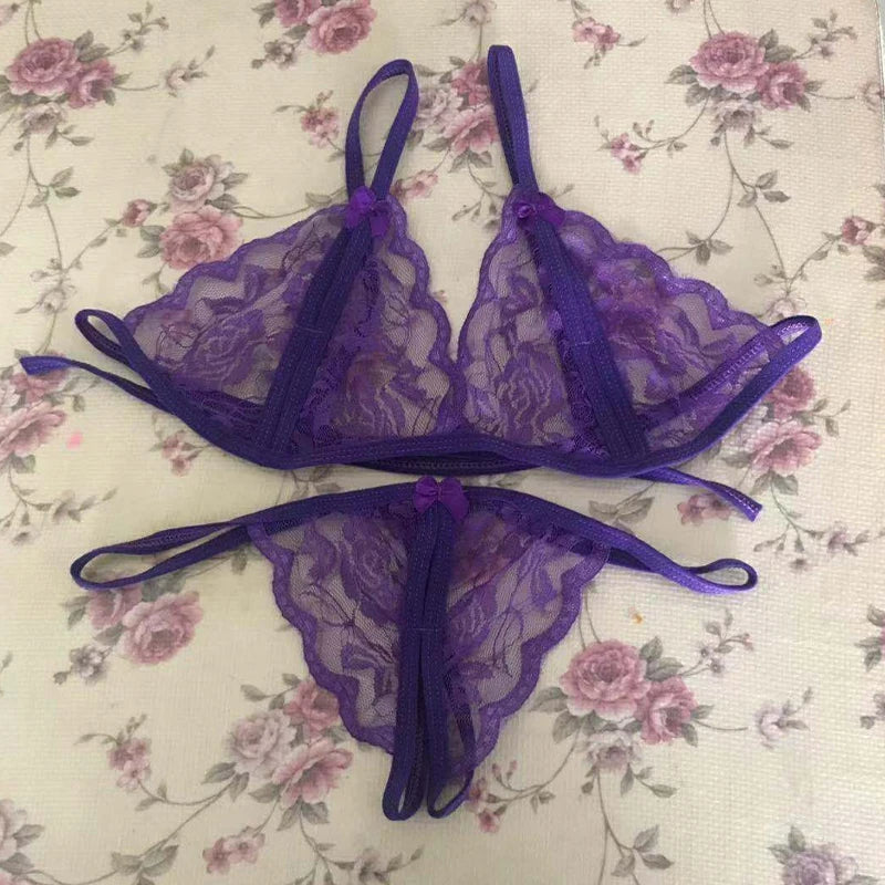 Women's Lace Transparent Three-Piece Lingerie Set Lingerie Set QXL