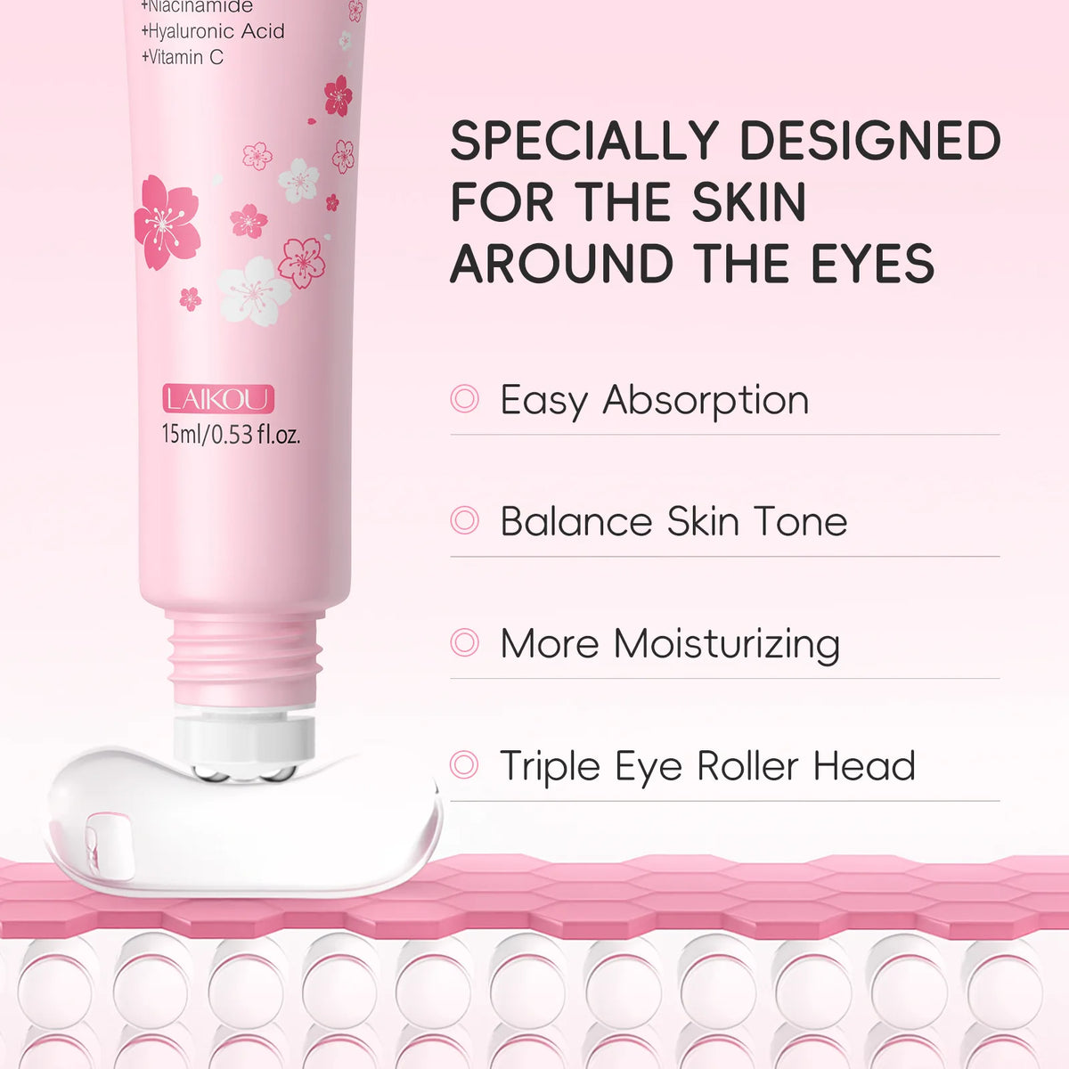 LAIKOU Sakura Eye Serum Roller | Brighten & Hydrate 15ml Eye Serum Roller QXL