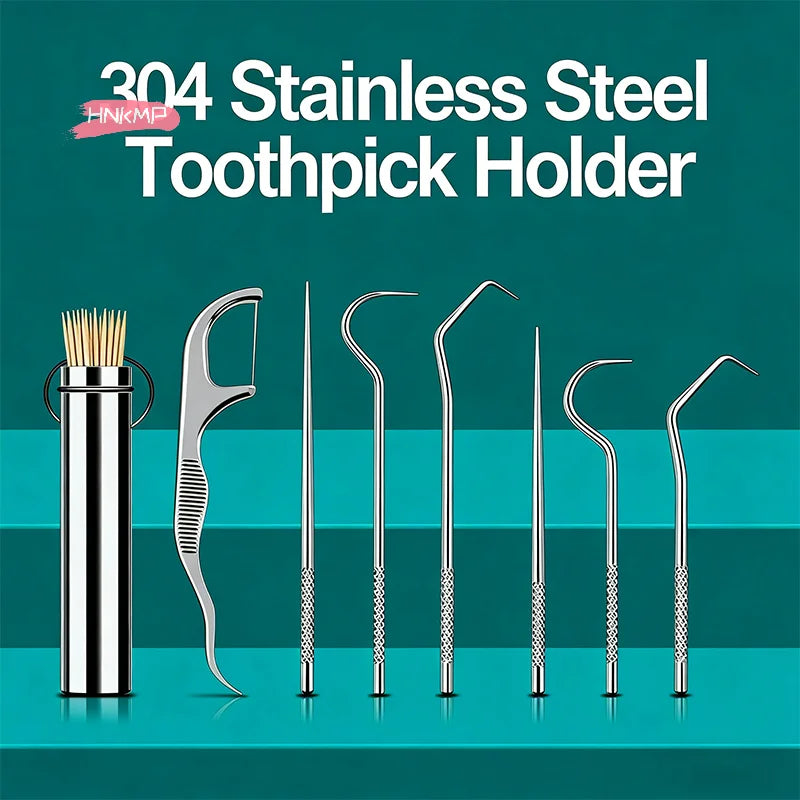 304 Stainless Steel Toothpick Set & Portable Holder | Dental Care Toothpick Set QXL