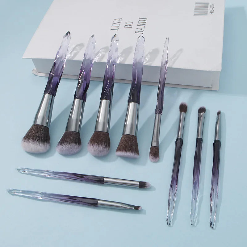 10-Pc Crystal Diamond Handle Makeup Brush Set | Full Face Makeup Brush Set QXL