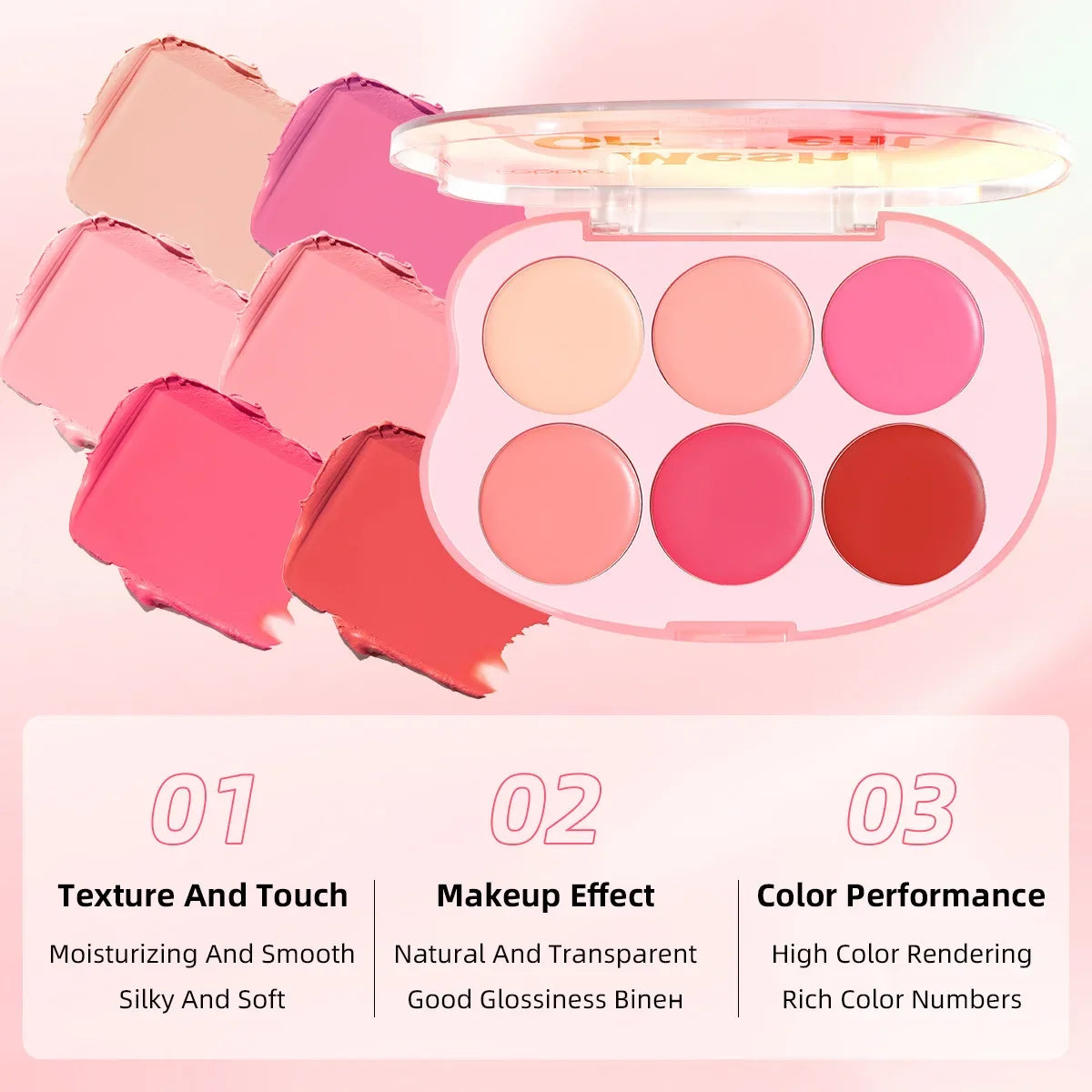 6-in-1 Blush Palette – Highlighter, Contour & Lip Color Blush & Lip Palette QXL
