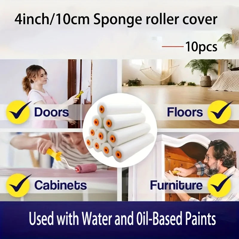 10-Pack Sponge Paint Rollers | Traceless Latex Paint Applicator Sponge Paint Roller QXL