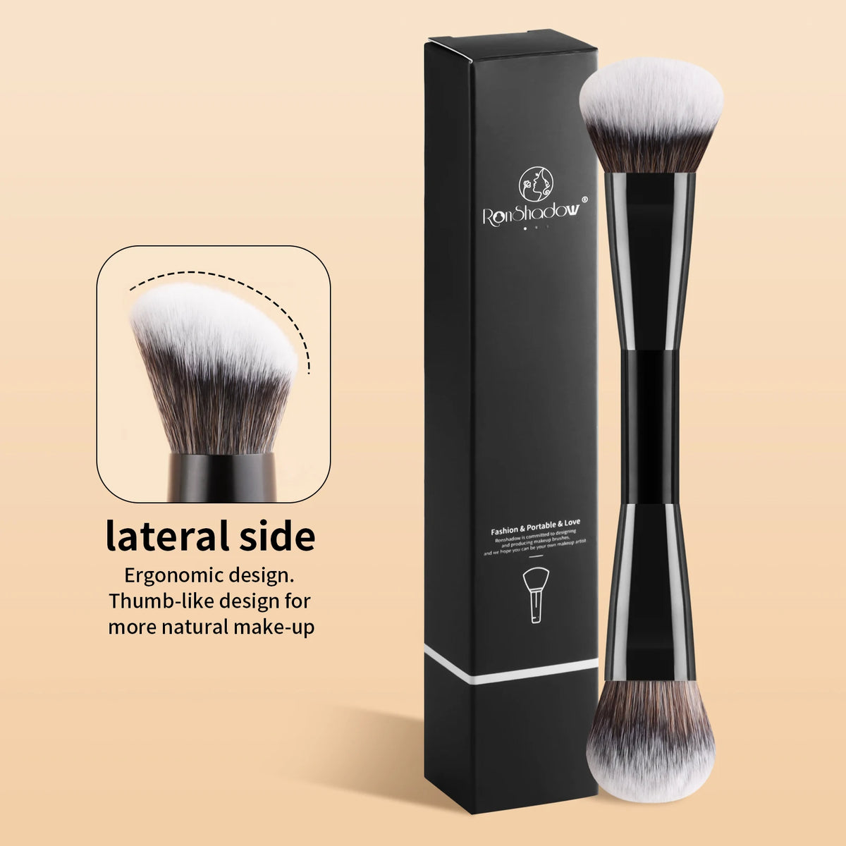 Ronshadow 2-in-1 Blush & Contour Brush | Mini Travel Makeup Makeup Brush QXL