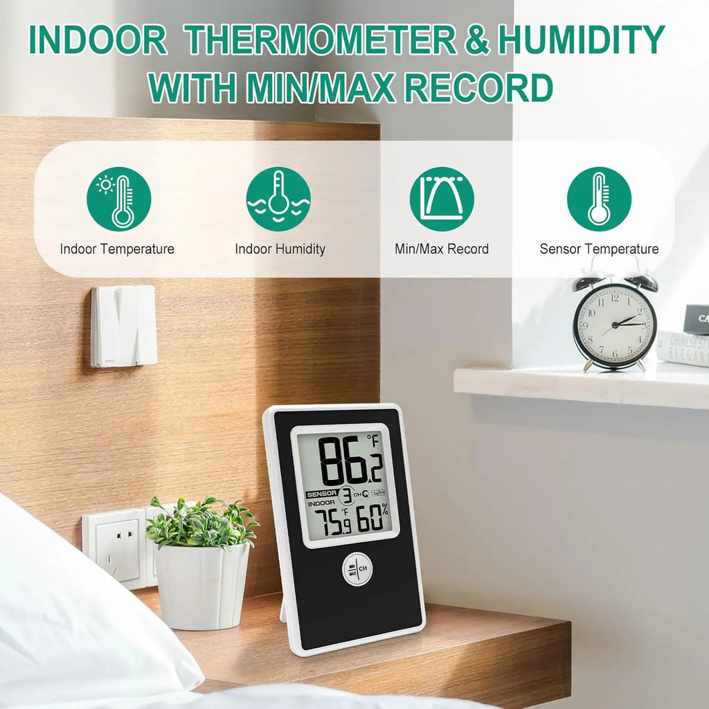 Wireless Thermometer Hygrometer | Remote Sensor & Min/Max Record Thermometer Hygrometer QXL