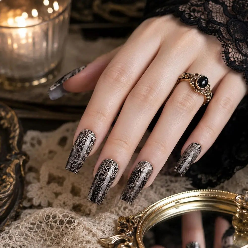 Holographic Lace Nail Foils | Black & White Sequin Nail Stickers Nail Art Foil Stickers QXL