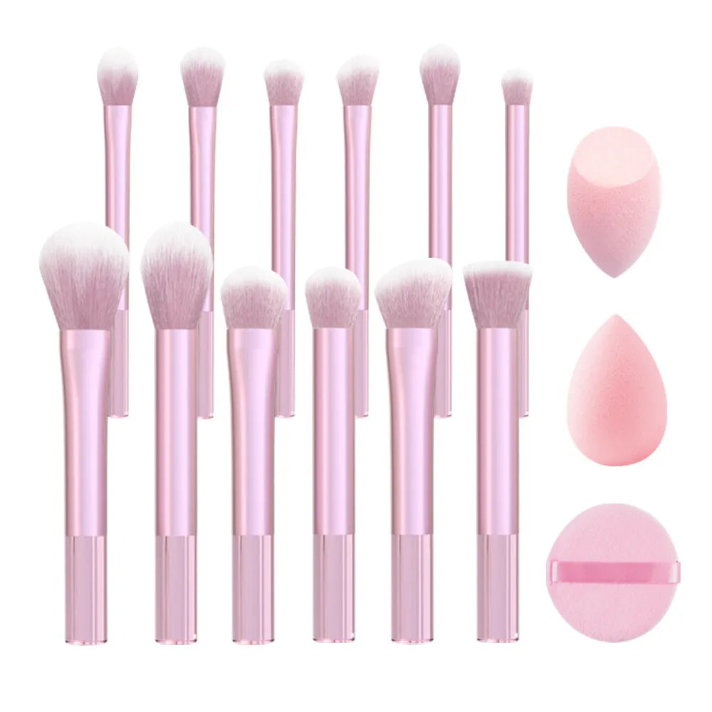12-Piece Makeup Brush Set with Beauty Sponges & Powder Puff Makeup Brush Set QXL Pink