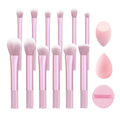 12-Piece Makeup Brush Set with Beauty Sponges & Powder Puff Makeup Brush Set QXL Pink