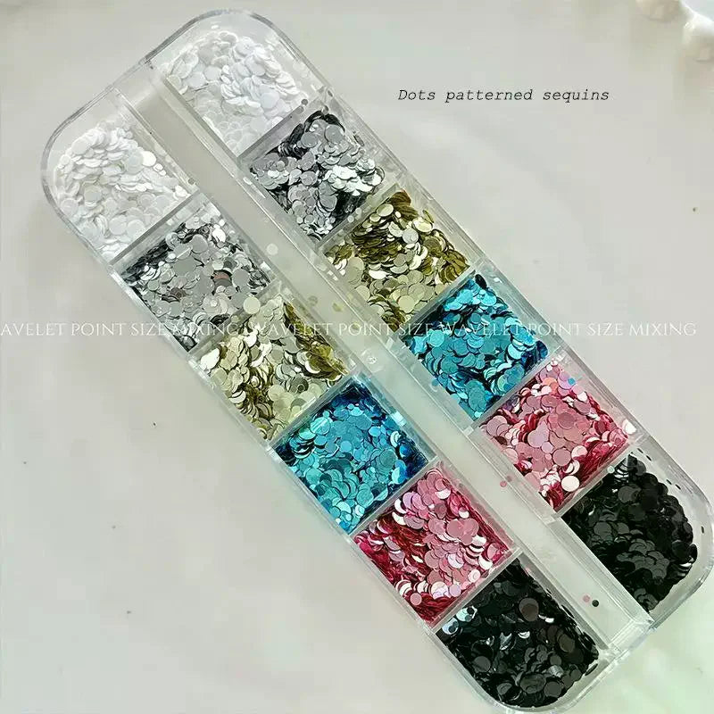 12-Grid Nail Glitter Set | Sequins, Charms & Flower Decals Nail Art Glitter Set QXL