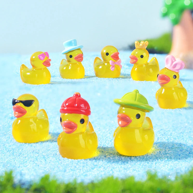 8-Pack Glow-in-the-Dark Mini Duck Figurines | Resin Miniatures Miniature Figurines QXL
