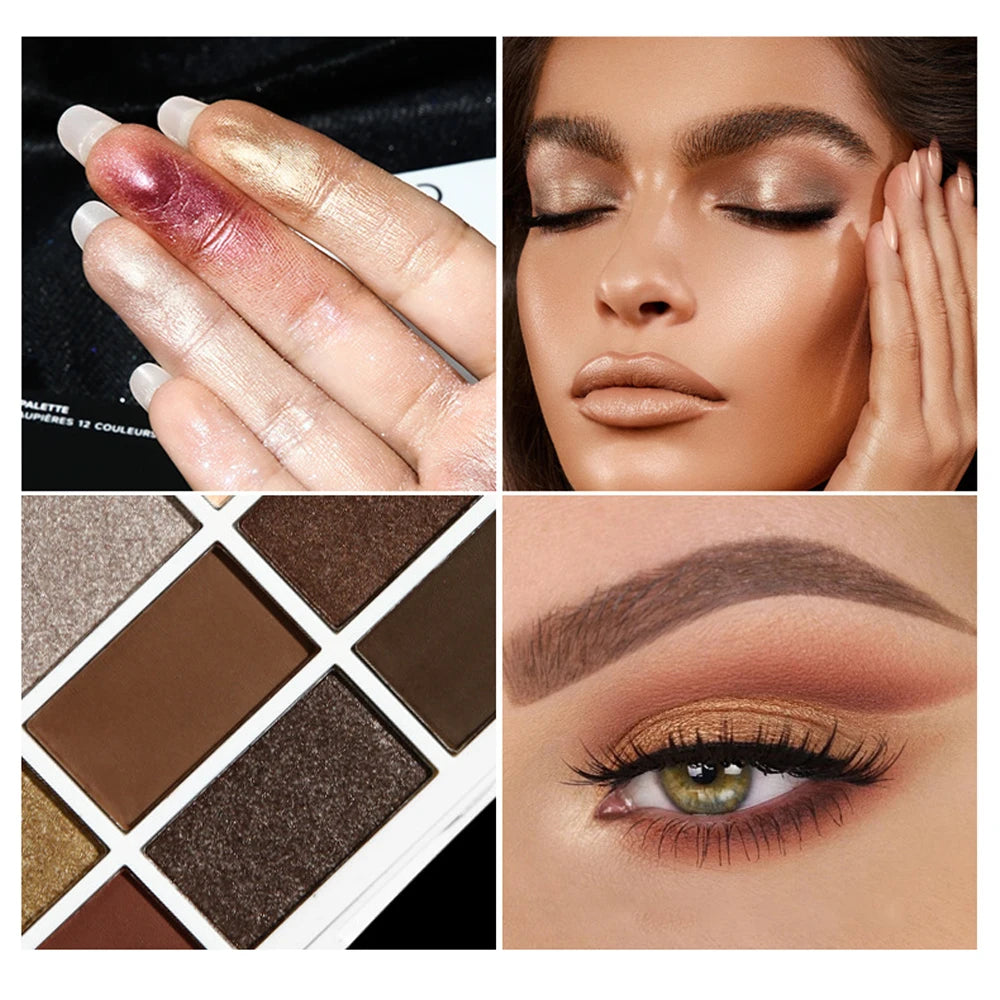 12-Color Eyeshadow Palette | Brown Nude Matte & Metallic Eyeshadow Palette QXL