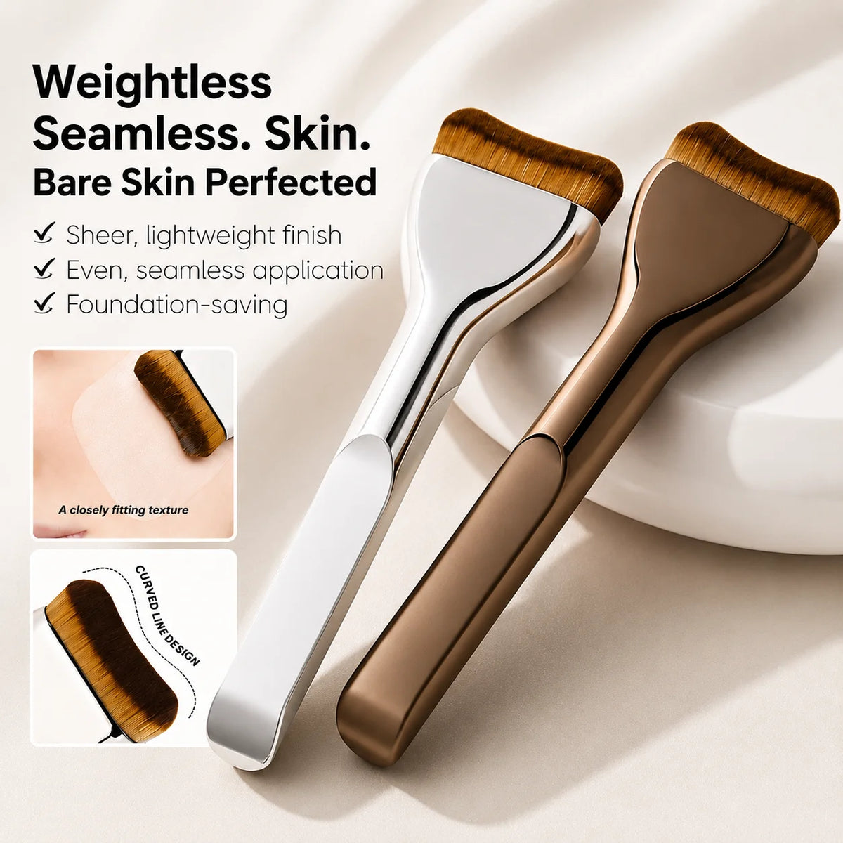 LUXEBLEND Tongue-Shaped Foundation Brush – Ultra-Thin Flat Foundation Brush QXL