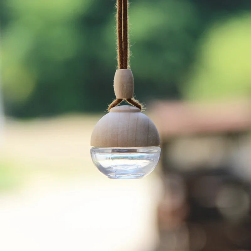 8ml Glass Car Perfume Pendant Bottle | Wooden Cap Refillable Perfume Pendant Bottle QXL