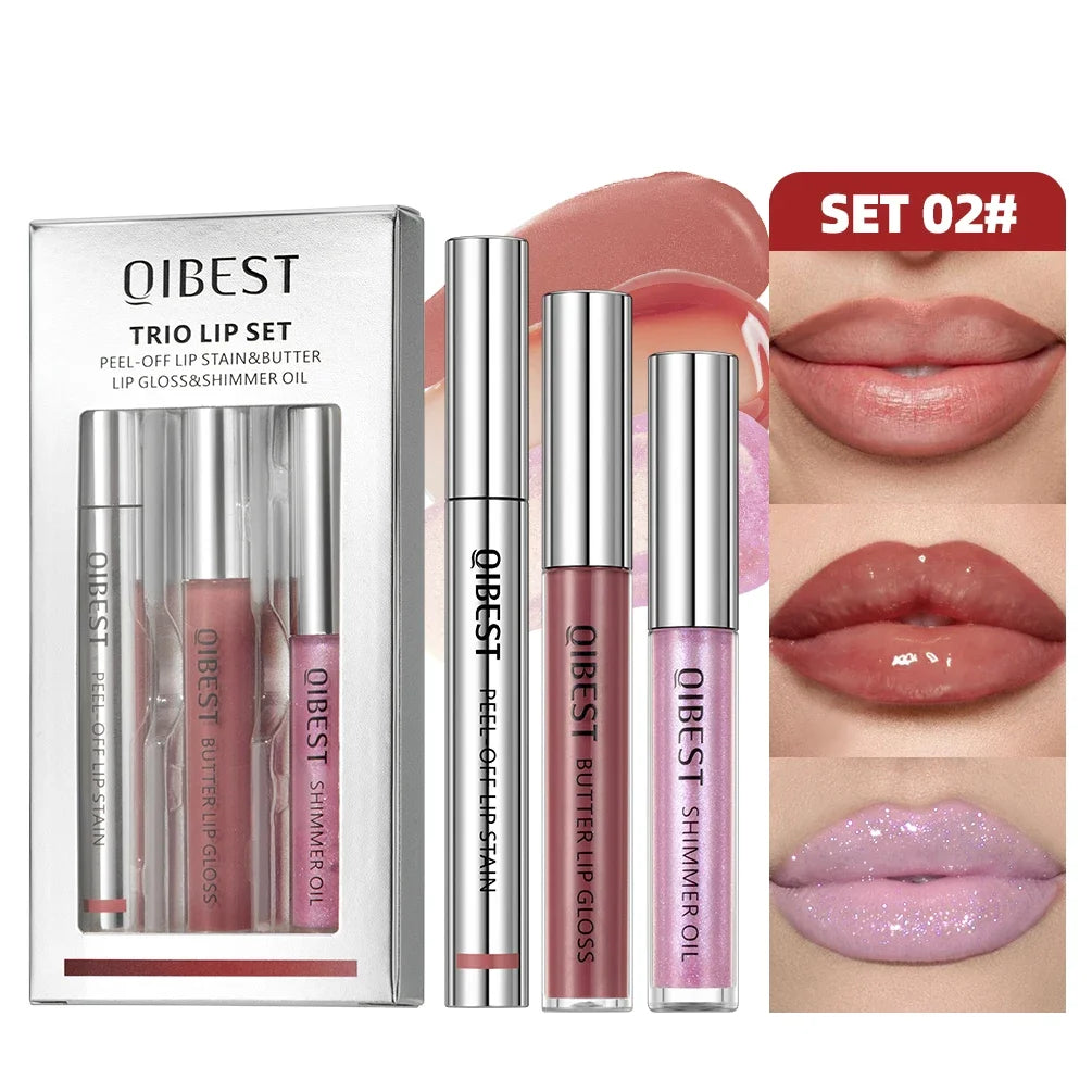 QiBest 3-Pack Lip Set | Shimmer Oil, Liner & Butter Gloss Lip Gloss Set QXL SET 02