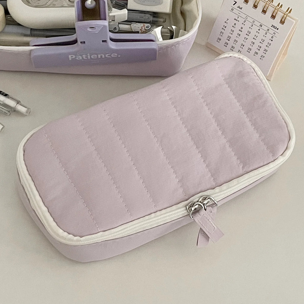 Kawaii Quilted Makeup Brush Pouch | Large Cosmetic Organizer Cosmetic Organizer Bag QXL Purple