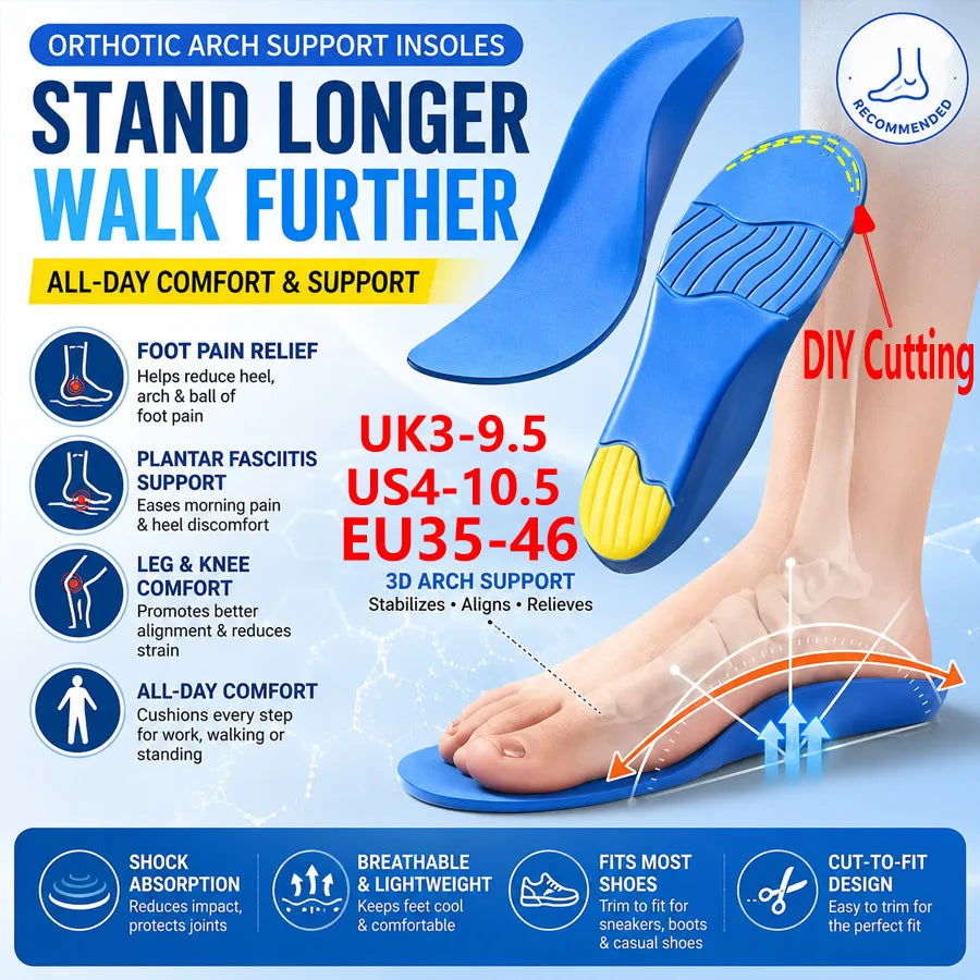 Breathable Arch Support Insoles | EVA Cushion EU35–46 Shoe Insoles QXL