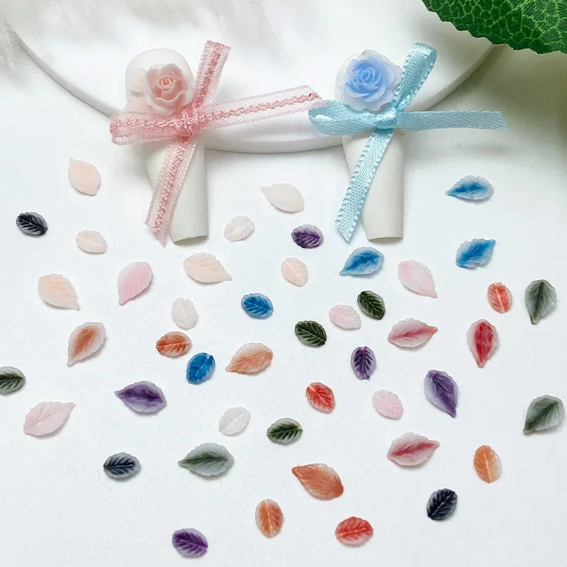 50-Pc 3D Kawaii Leaf Nail Art Charms | Colorful Acrylic Decor Nail Art Charms QXL