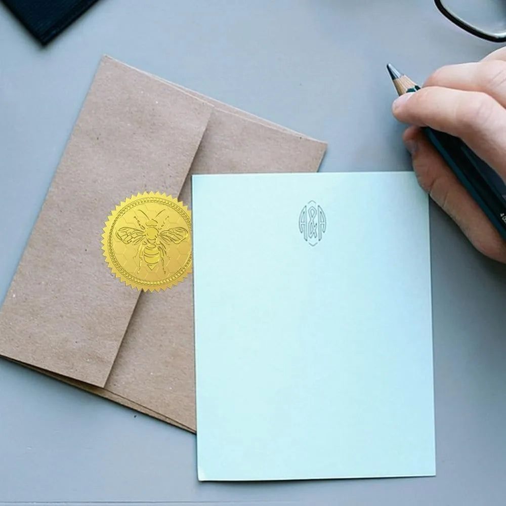 Gold Foil Bee Honeycomb Embossed Seal Stickers 2" 100 Pack Decorative Seal Stickers QXL