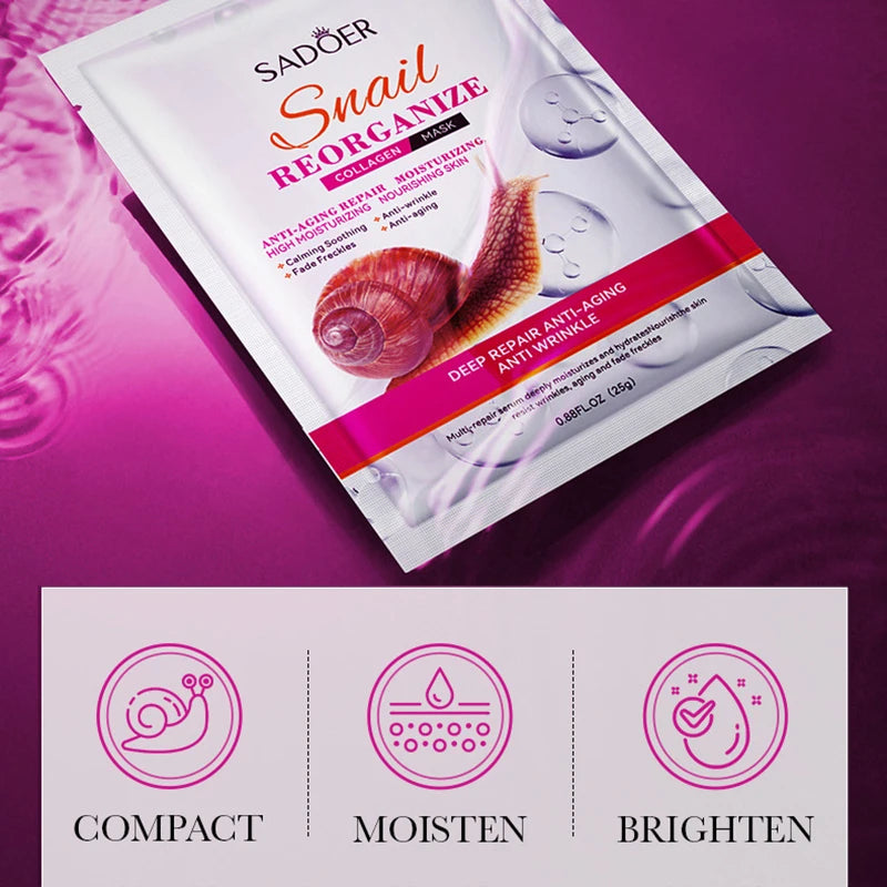 SADOER Snail Collagen Face Masks – Firming & Hydrating 5-Pack Collagen Sheet Mask QXL
