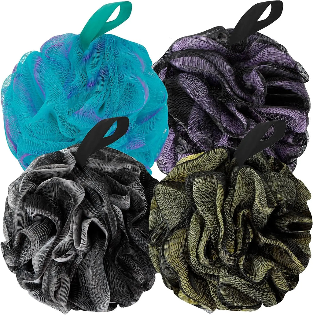 4-Pack Soft Mesh Loofah Shower Sponge Bath Puffs | Exfoliating Bath Loofah Sponge QXL 4pcs set