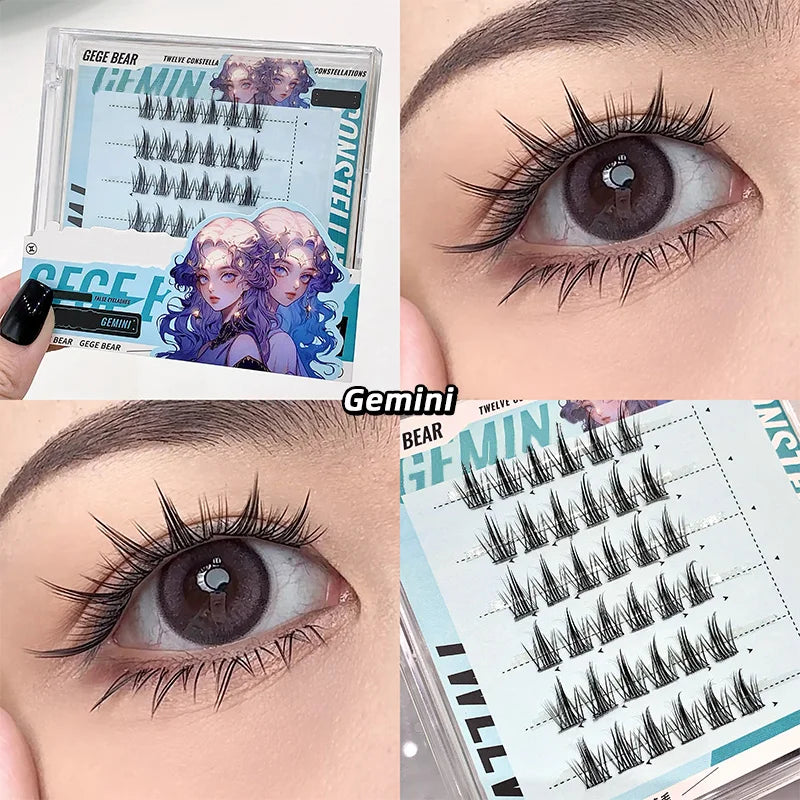 Gege Bear No-Glue False Lashes – 12 Zodiac Styles, Clear Band False Eyelashes QXL 05