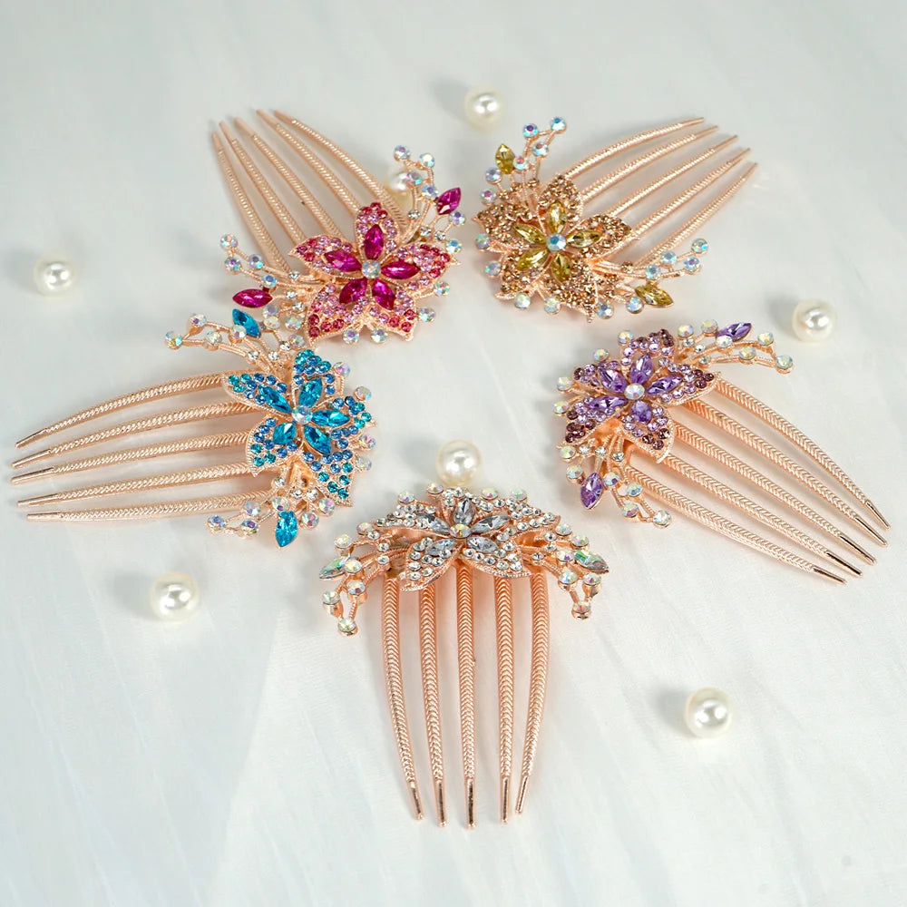 Crystal Rhinestone Flower Hair Comb | Elegant Women's Accessory Rhinestone Hair Comb QXL