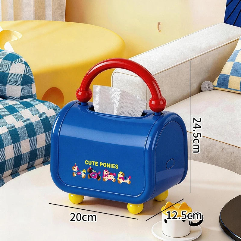 Cute Cartoon Tissue Box Holder with Handle & Storage Tray Tissue Box Holder QXL Style C