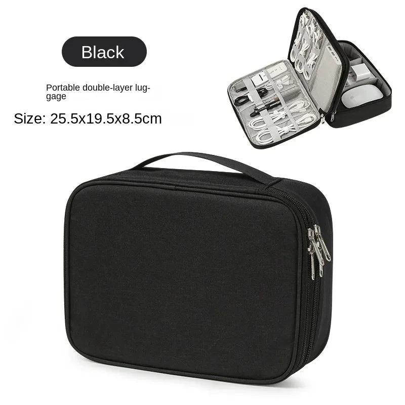 Waterproof Travel Cable Organizer Bag | Digital Electronics Cable Organizer Bag QXL Double layer Black
