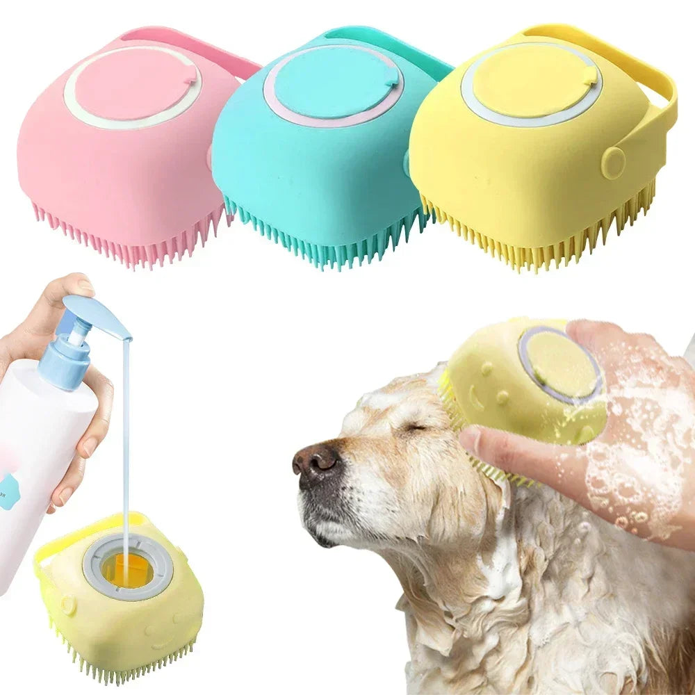 Silicone Pet Bath Brush with Hook | Dogs & Cats Grooming Pet Grooming Brush QXL