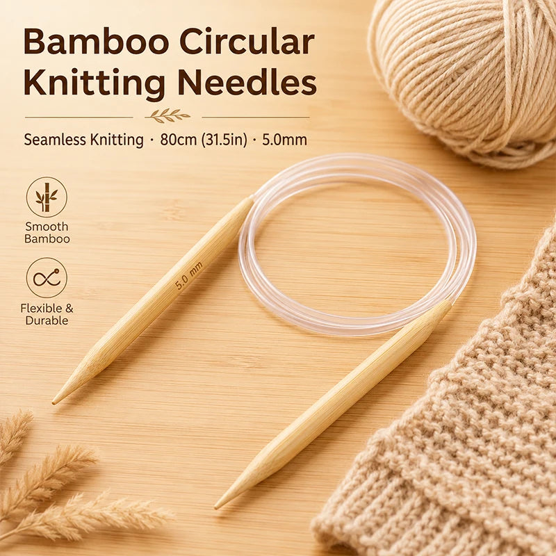 Bamboo Circular Knitting Needles | 2.5–10mm – 7 Sizes Circular Knitting Needles QXL