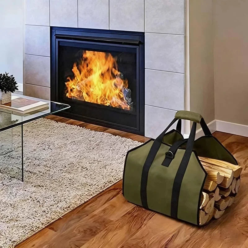 Foldable Canvas Firewood Carrier Bag – Waterproof, Indoor & Outdoor Firewood Carrier Bag QXL