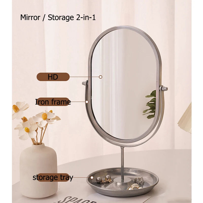 Oval Iron Frame Desktop Vanity Mirror | Flat & Storage Base Desktop Vanity Mirror QXL