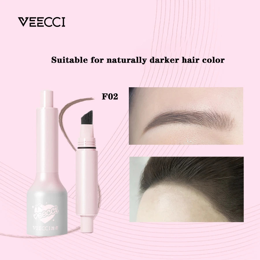VEECCI 2-in-1 Hairline & Eyebrow Tint Pen | Waterproof Eyebrow Tint Pen QXL F02 Gray Brown
