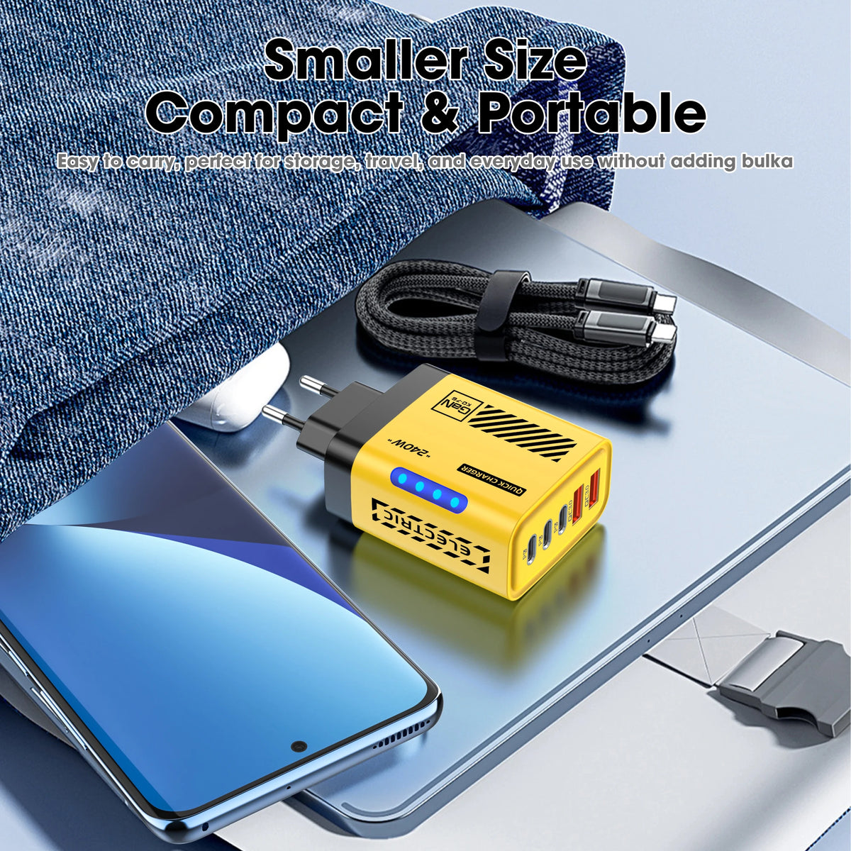 240W GaN 5-in-1 USB-C Fast Charger | QC 3.0 Wall Adapter GaN Wall Charger QXL