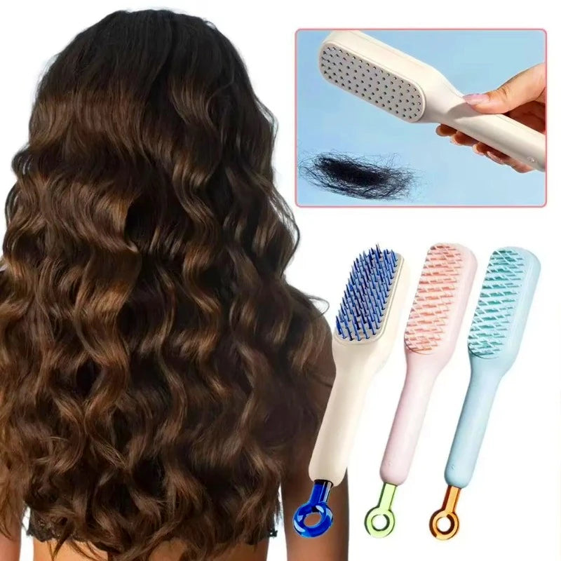 Self-Cleaning Retractable Hair Comb | Anti-Static Massage Brush Massage Hair Comb QXL