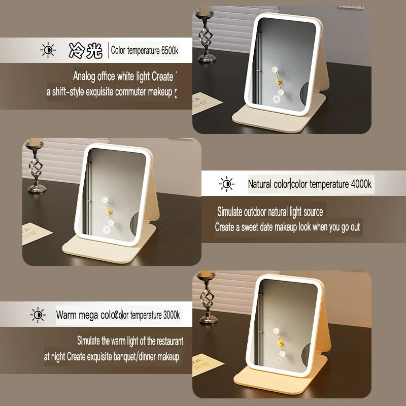 LED Lighted Vanity Mirror | Rechargeable Desktop Makeup Mirror LED Vanity Mirror QXL