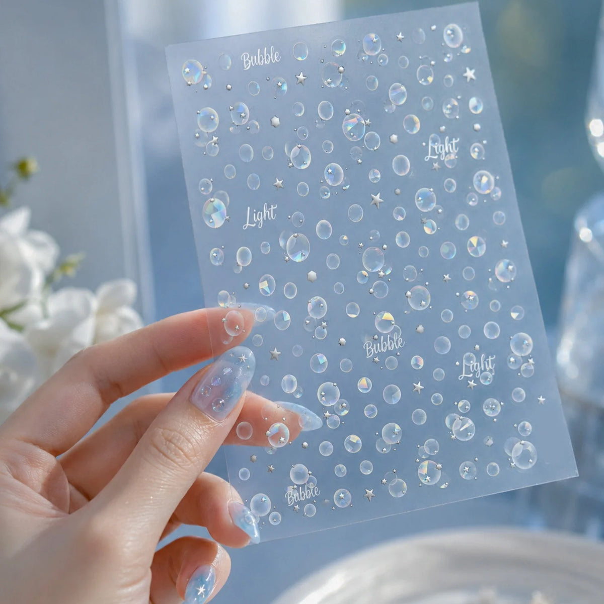 5D Holographic Nail Stickers – Bubble Water Drop Summer Decals 5D Nail Stickers QXL