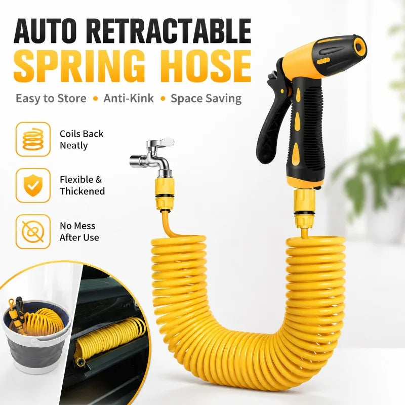 Retractable Spring Hose & Spray Gun Set | 10M 15M 20M Retractable Garden Hose QXL
